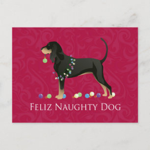 Cartes Pour Fêtes Annuelles Noir et Tan Coonhound Noël
