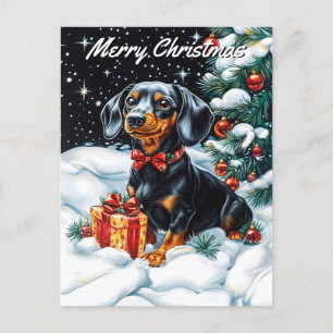 Cartes Pour Fêtes Annuelles Noir et Tan Dachshund Noël