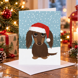 Cartes Pour Fêtes Annuelles Noir et Tan Dachshund Père Noël