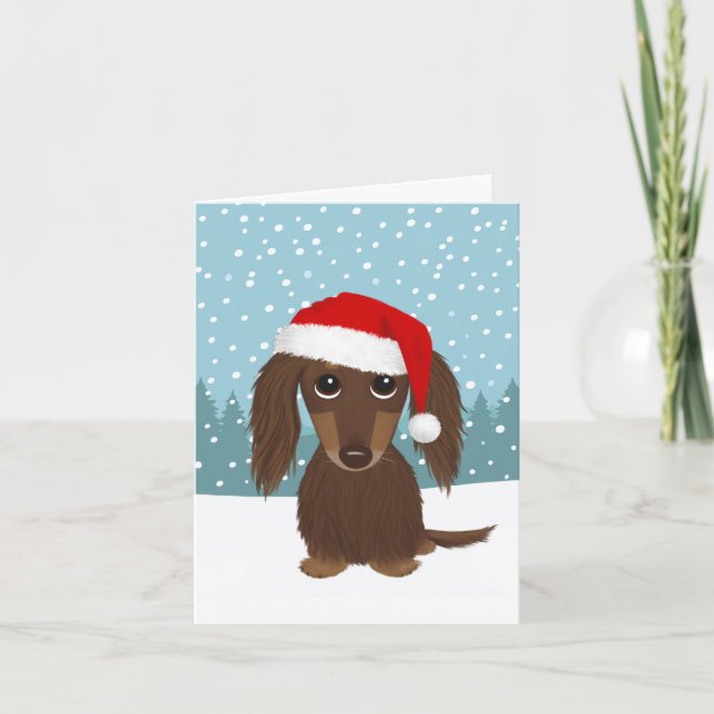 Cartes Pour Fêtes Annuelles Noir et Tan Dachshund Père Noël (Devant)