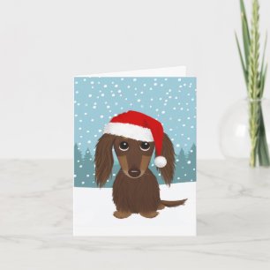 Cartes Pour Fêtes Annuelles Noir et Tan Dachshund Père Noël