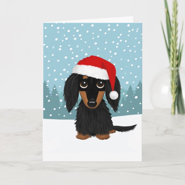 Cartes Pour Fêtes Annuelles Noir et Tan LonghEI Dachshund Chien Noël (Devant)