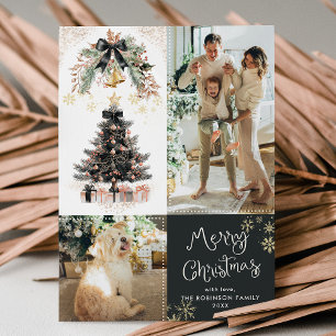 Cartes Pour Fêtes Annuelles Noir foncé moderne Bow Joyeux Noël 2 Photo