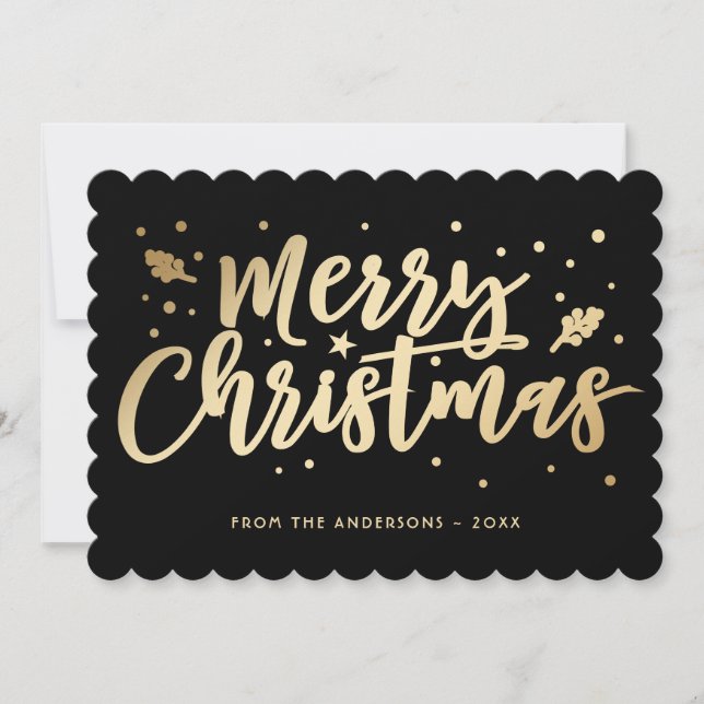 Cartes Pour Fêtes Annuelles Noir Gold Joyeux Noël Calligraphie (Devant)