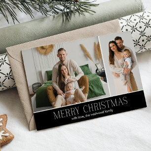 Cartes Pour Fêtes Annuelles NOIR Joyeux Noël Élégant 2 Message photo