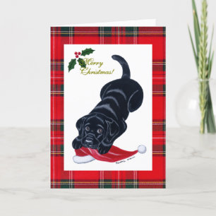 Cartes Pour Fêtes Annuelles Noir Labrador Chiot et Noël