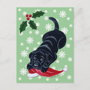 Cartes Pour Fêtes Annuelles Noir Labrador Chiot et Santa Hat Noël