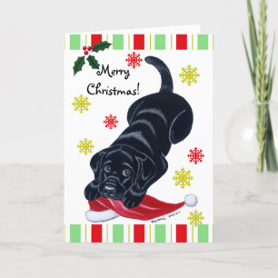 Cartes Pour Fêtes Annuelles Noir Labrador Chiot et Santa Hat Noël