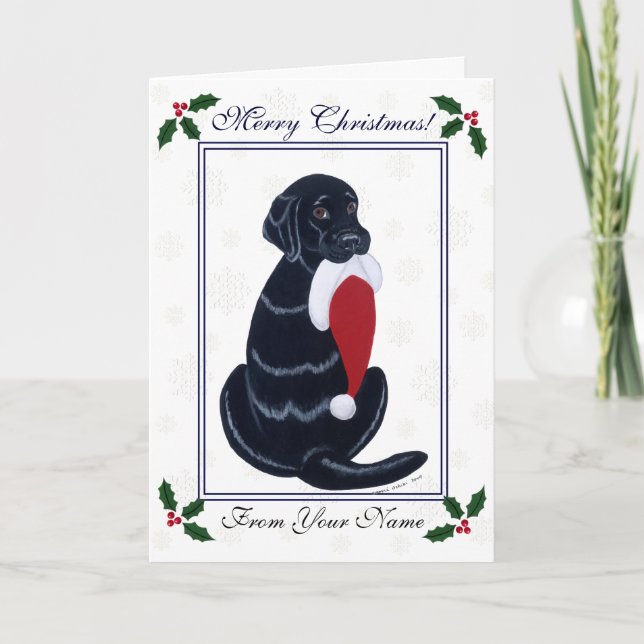 Cartes Pour Fêtes Annuelles Noir Labrador et Santa Hat Snowflake Noël (Devant)