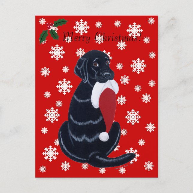 Cartes Pour Fêtes Annuelles Noir Labrador et Santa Hat Snowflake Noël (Devant)