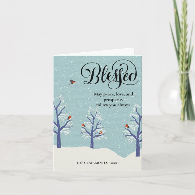 Cartes Pour Fêtes Annuelles Noir moderne Élégant Script BLEESESED Cardinal Bir (Devant)