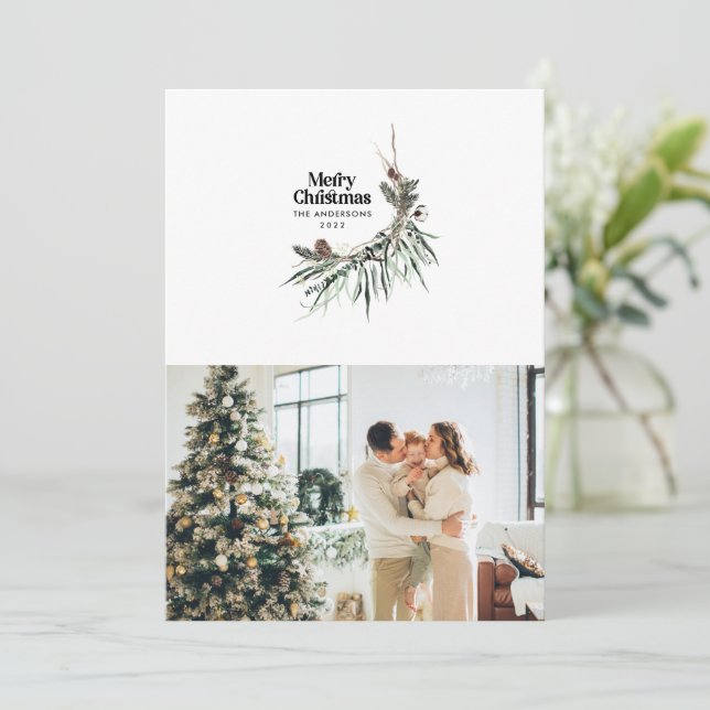 Cartes Pour Fêtes Annuelles Noir moderne élégante aquarelle botanique rustique (Debout devant)