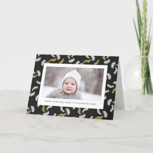 Cartes Pour Fêtes Annuelles Noir moderne Pine d'or Mistletoe Noël