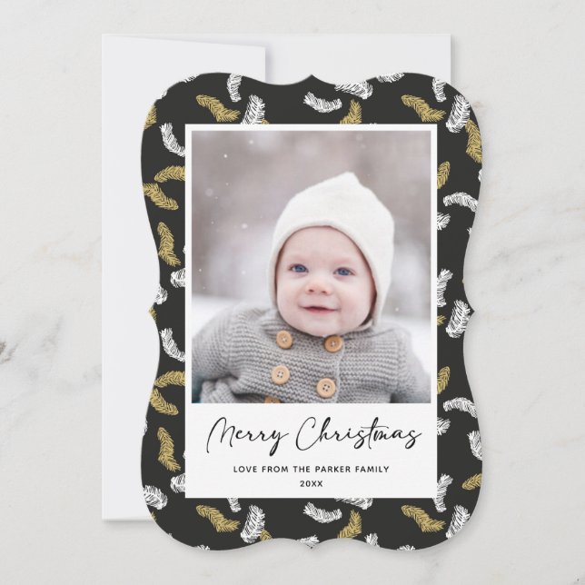 Cartes Pour Fêtes Annuelles Noir moderne Pine d'or Mistletoe Noël (Devant)