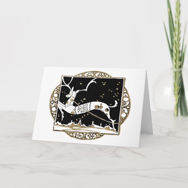 Cartes Pour Fêtes Annuelles Noir & Or Art Déco Doily Deer (Devant)