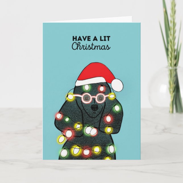 Cartes Pour Fêtes Annuelles Noir Poodle Noël (Devant)