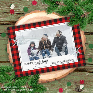 Cartes Pour Fêtes Annuelles Noir Red Buffalo Lumberjack Plaid & Snowflics