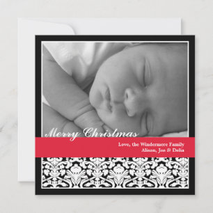 Cartes Pour Fêtes Annuelles Noir rouge élégant damask joyeux Noël vacances