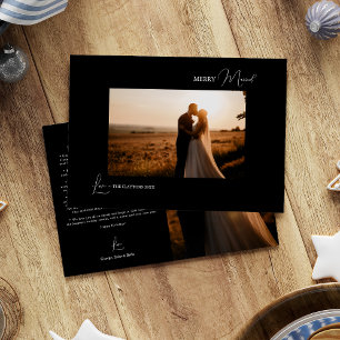 Cartes Pour Fêtes Annuelles Noir Simple moderne Noël Joyeux Marié Photo