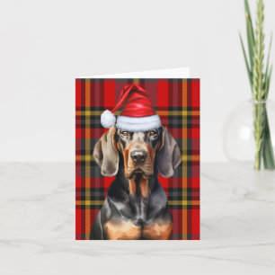 Cartes Pour Fêtes Annuelles Noir Tan Coonhle de Noël Chien de vacances Plaid