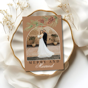 Cartes Pour Fêtes Annuelles Noisette Brun Pin Joyeux et Marié Photo Noël
