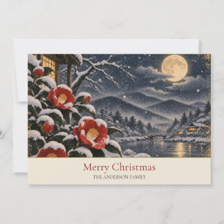 Cartes Pour Fêtes Annuelles Nom de famille Camélia Rouge de la Lune de Neige J