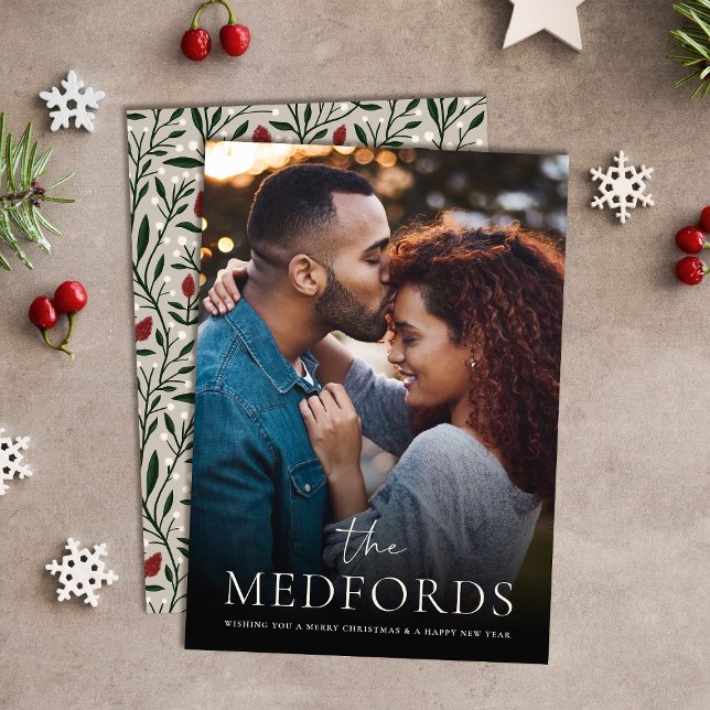 Cartes Pour Fêtes Annuelles Nom de famille classique Floral Back | Photo (Créateur téléchargé)