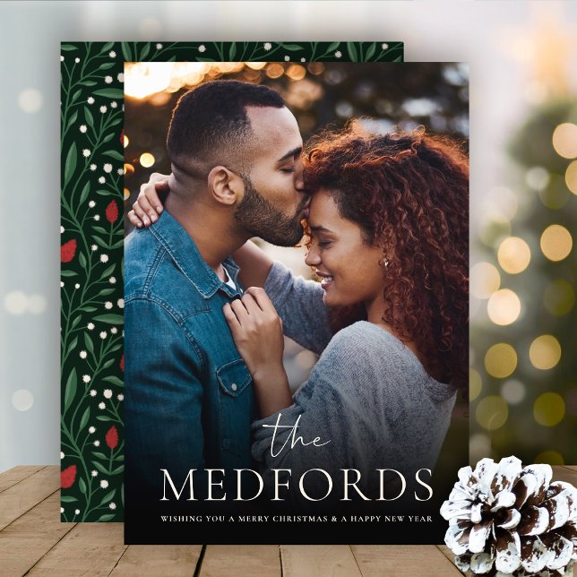 Cartes Pour Fêtes Annuelles Nom de famille classique Floral Back | Photo (Créateur téléchargé)