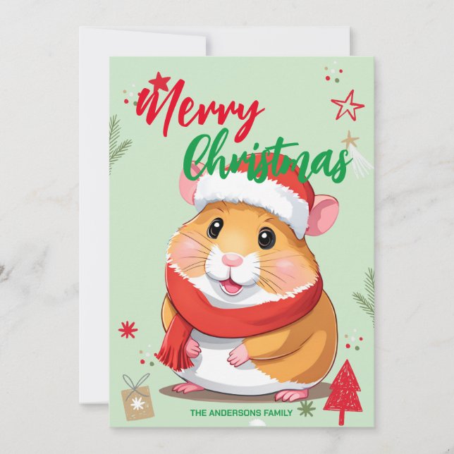 Cartes Pour Fêtes Annuelles Nom de famille de hamster mignon Noël Père Noël va (Devant)