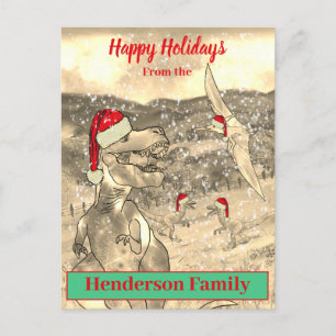 Cartes Pour Fêtes Annuelles Nom de famille de Santa T Rex drôle de Noël de din