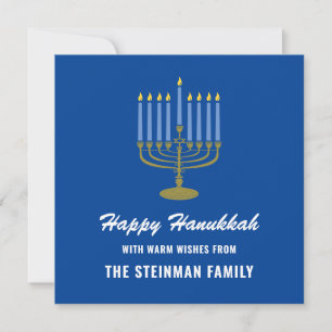 Cartes Pour Fêtes Annuelles Nom de famille Happy Hanoukka Menorah Blanc Bleu O
