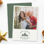 Cartes Pour Fêtes Annuelles Nom de famille personnalisé Christmas Tree Farm Re<br><div class="desc">Envoyez une joie festive avec notre carte photo de vacances personnalisé! Doté de votre nom de famille et d'un design rétro de la ferme de Noël en vert sage,  il est parfait pour partager vos moments de vacances avec style et diffuser la joie de la saison.</div>