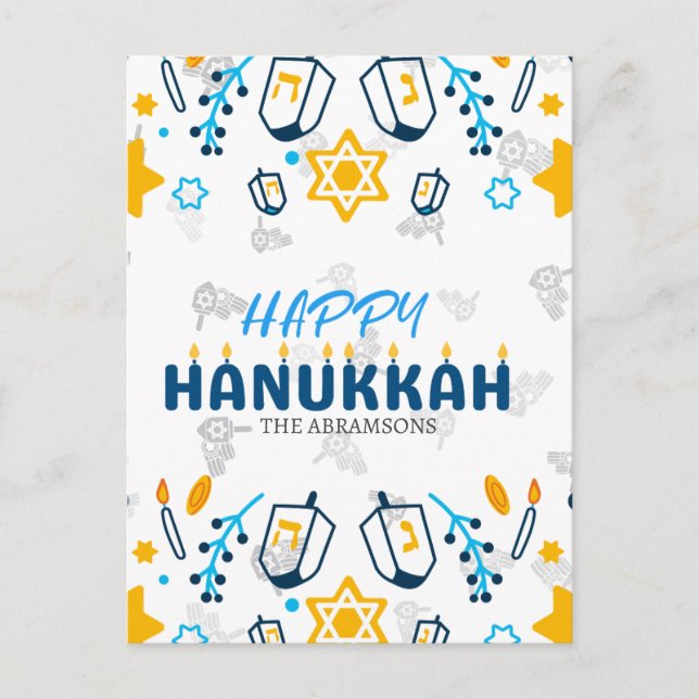 Cartes Pour Fêtes Annuelles Nom de famille personnalisé Happy Hanoukka (Devant)
