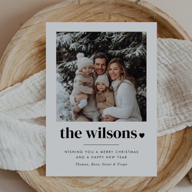 Cartes Pour Fêtes Annuelles Nom de famille Photo de cœur (Créateur téléchargé)