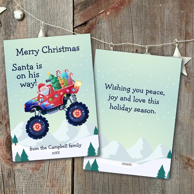 Cartes Pour Fêtes Annuelles Nom de la famille du Père Noël en Monster Truck (Créateur téléchargé)