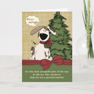 Cartes Pour Fêtes Annuelles Nom de l'enseignant personnalisable Chien de Noël