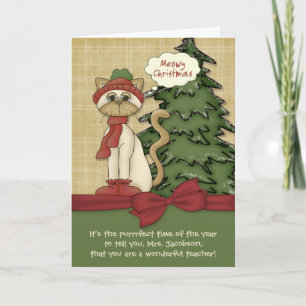 Cartes Pour Fêtes Annuelles Nom de l'enseignant personnalisable Meowy Noël Kit