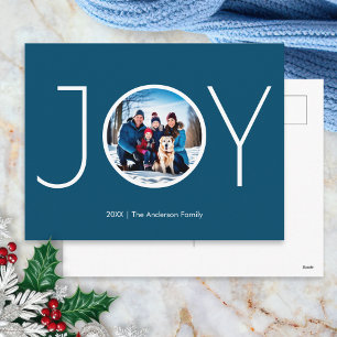 Cartes Pour Fêtes Annuelles Nom de photo personnalisé Simple Blue Joy Noël