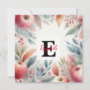 Cartes Pour Fêtes Annuelles Nom du monogramme Feuilles d'automne et aquarelle
