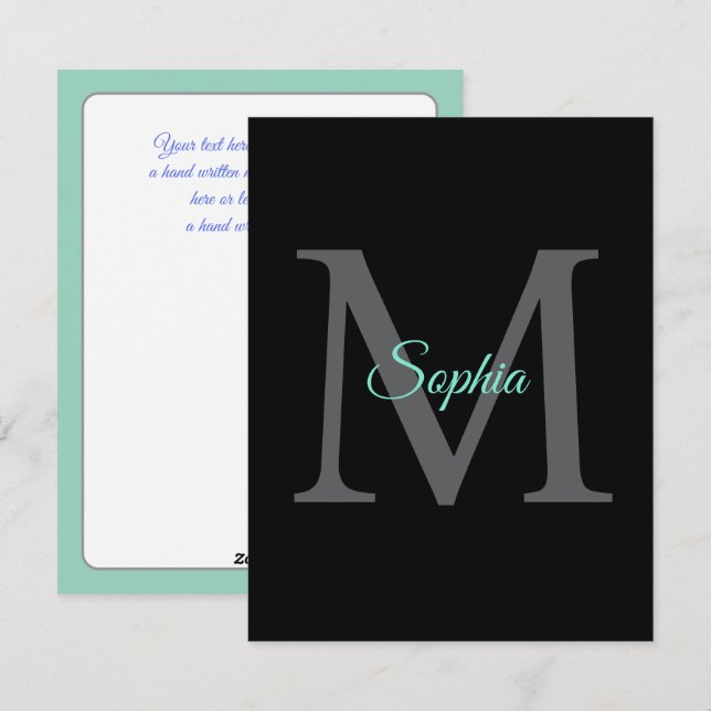 Cartes Pour Fêtes Annuelles Nom du script turquoise Grand Monogramme gris Mess (Devant / Derrière)