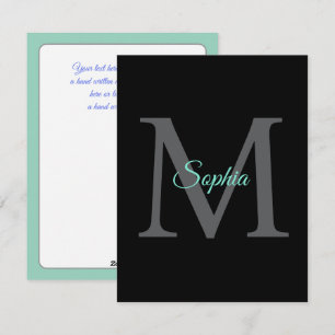 Cartes Pour Fêtes Annuelles Nom du script turquoise Grand Monogramme gris Mess
