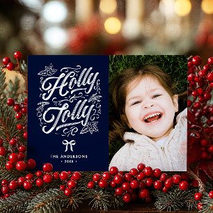 Cartes Pour Fêtes Annuelles Nom et photo de famille Holly Jolly Noël