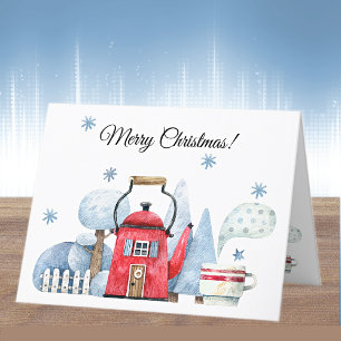 Cartes Pour Fêtes Annuelles Nom, Magic Red Tea Kettle Winter House
