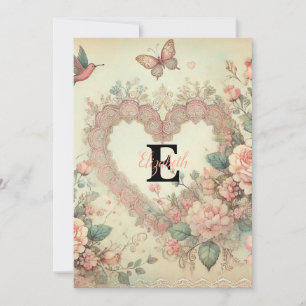 Cartes Pour Fêtes Annuelles Nom monogramme cœurs floraux aquarelle vintage 