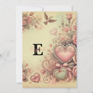 Cartes Pour Fêtes Annuelles Nom monogramme cœurs floraux vintage aquarelle 