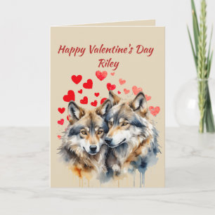 Cartes Pour Fêtes Annuelles Nom personnalisé Aimer mignon Loup Coeurs animaux