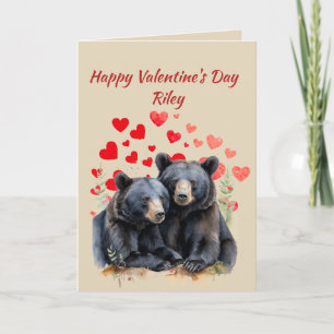 Cartes Pour Fêtes Annuelles Nom personnalisé Aimer mignon Ours Coeurs animaux