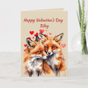 Cartes Pour Fêtes Annuelles Nom personnalisé Aimer mignon Renards Coeurs anima