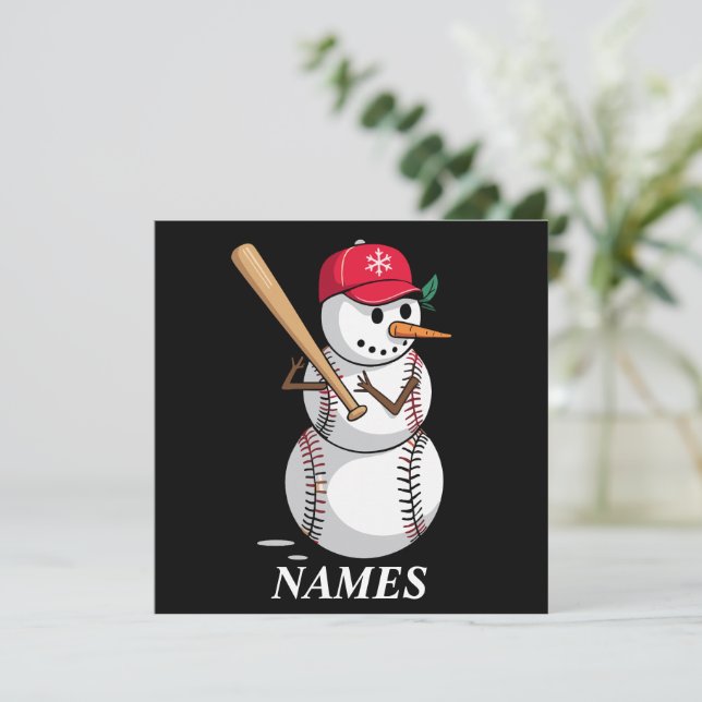 Cartes Pour Fêtes Annuelles Nom personnalisé Baseball Snowman Balls Snow Xmas (Debout devant)