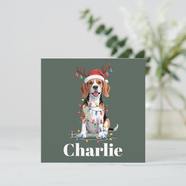 Cartes Pour Fêtes Annuelles Nom personnalisé Beagle de Noël Amoureux des chien (Debout devant)